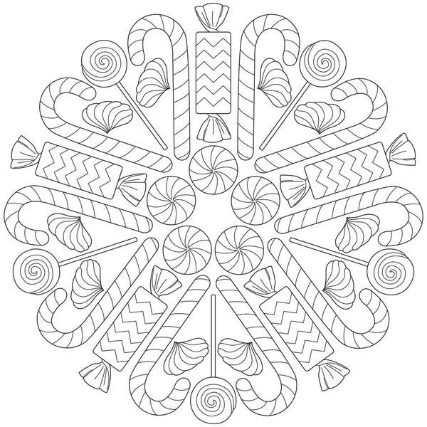 Sweets mandala siyah-beyaz vektör çizimi