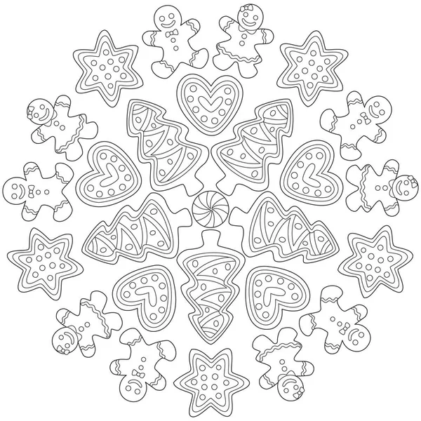 Sweets Mandala Illustrazione Vettoriale Bianco Nero — Vettoriale Stock