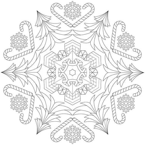 Mandala Inverno Com Floco Neve Ilustração Vetorial Preto Branco — Vetor de Stock