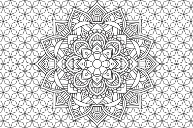 Çocuklar ve yetişkinler için Mandala Boyama sayfası. Rahatlama ve meditasyon sayfası. Dairesel desen. Etnik doğu tarzı dekoratif süs. Çizim sanatı boyama sayfası. Vektör 