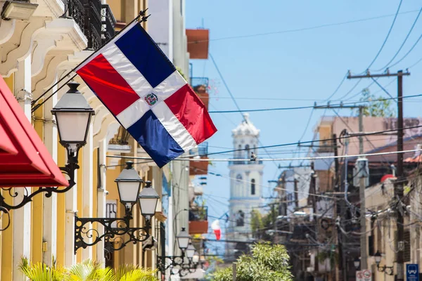 Jalan Arzobispo Merino Santo Domingo Bendera Republik Dominika Dinding Bangunan Stok Gambar Bebas Royalti