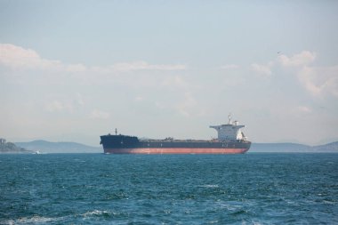 Kargo gemisi Boğaz'ı geçiyor. Gemi İstanbul limanına yaklaşıyor