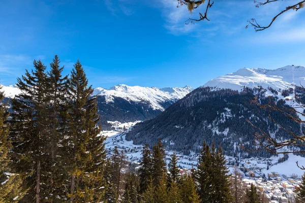 Belle Vue Davos Hiver Avec Toits Enneigés Les Alpes Canton — Photo