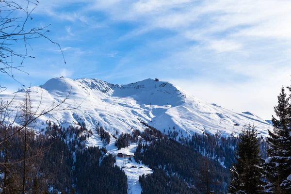 Ohromující Pohled Sníh Pokrytý Jacobshorn Nad Městem Davos Zimě Kanton — Stock fotografie