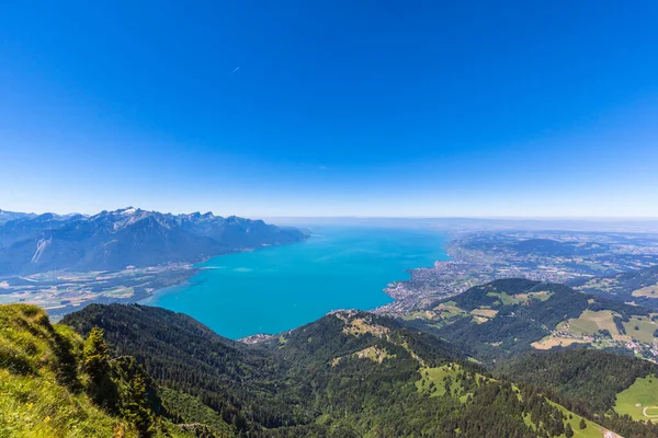Vista Panoramica Sul Lago Ginevra Montreux Dalla Piattaforma Panoramica Rochers — Foto Stock