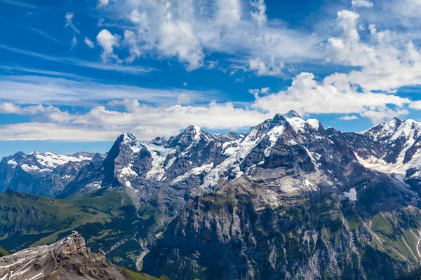 Stunning View Famous Peaks Eiger Monch Jungfrau Swiss Alps Bernese — Stock Photo, Image