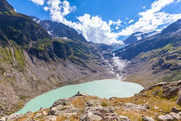 Prachtig Uitzicht Trift Meer Triftsee Gletsjer Vanaf Hangbrug Kanton Bern — Stockfoto