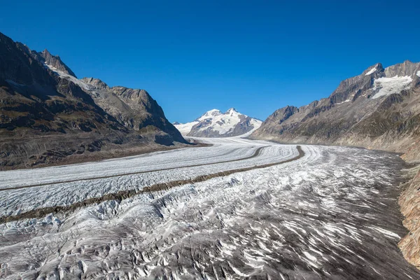 Nádherný Výhled Ledovec Velký Aletsch Turistické Stezky Nahoře Slunečného Letního — Stock fotografie