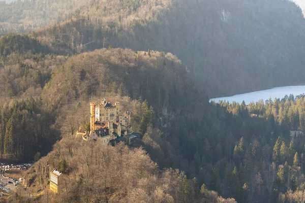 Vista Aérea Castelo Hohenschwangau Belo Sol Dia Ensolarado Inverno Castelo — Fotografia de Stock