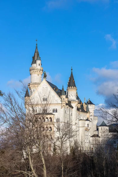 Vista Próxima Famoso Castelo Neuschwanstein Pôr Sol Tarde Antes Pôr — Fotografia de Stock