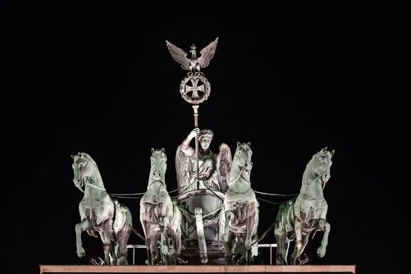 Vue Nuit Statue Quadriga Sommet Porte Brandebourg Berlin Allemagne — Photo