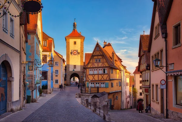 Symbolic View Medieval Old Town Rothenburg Der Tauber Ploenlein Sunset — Stock Photo, Image