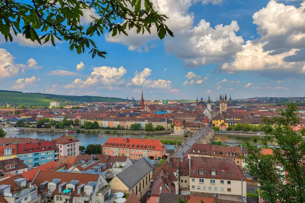 Widok Lotu Ptaka Wuerzburg Platformy Widokowej Twierdzy Marienberg Słoneczny Letni — Zdjęcie stockowe