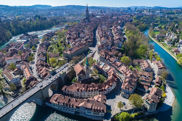 Widok Lotu Ptaka Stare Miasto Berna Rzeką Aare Płynącą Wokół — Zdjęcie stockowe