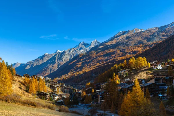 Belle Vue Panoramique Sur Ville Zermatt Dans Vallon Avec Des — Photo