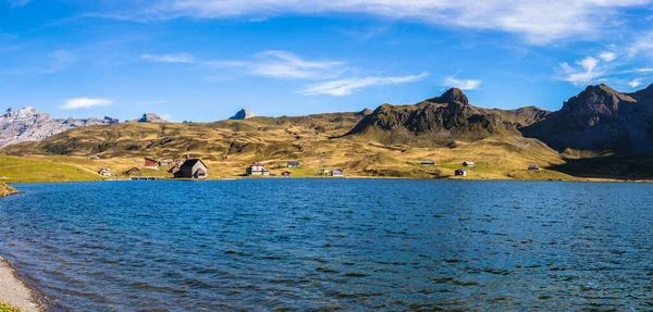 Panorama Uitzicht Het Meer Van Melchsee Bergketen Van Titlis Centraal — Stockfoto