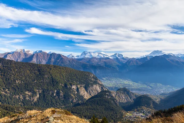Panoramablick Auf Die Schweizer Alpen Vom Städtchen Belalp Kanton Wallis — Stockfoto