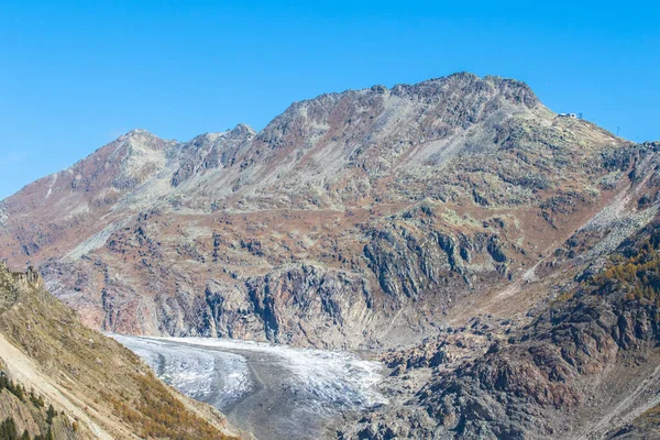 Luchtfoto Van Gletsjer Van Aletsch Met Eggishorn Achtergrond Herfst Kanton — Stockfoto