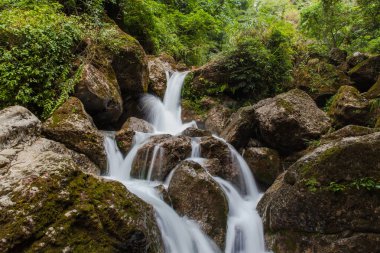 Çin 'in Sichuan Eyaleti, Chengdu yakınlarındaki Qingcheng dağındaki güzel şelale manzarası..