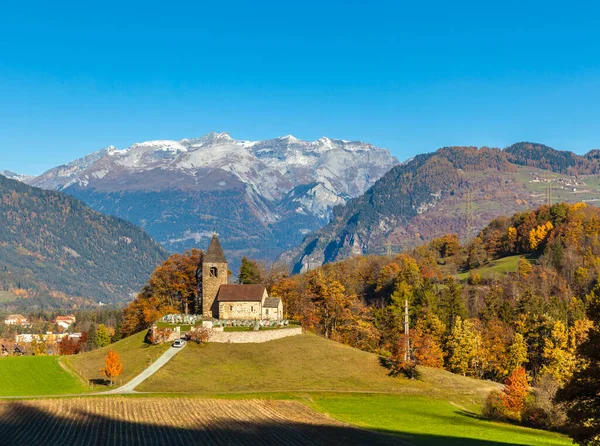 Bela Vista Dos Alpes Trem Turismo Bernina Express Outono Dourado — Fotografia de Stock