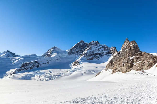 Ohromující Pohled Slavný Vrchol Jungfrau Švýcarska Alpsand Sfinga Observatoře Jeden — Stock fotografie