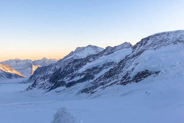 Stunning View Aletsch Glacier View Platform Jungfraujoch Twilight Winter Highest — Stock Photo, Image