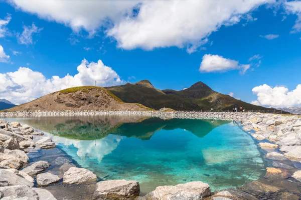 Stunning View Fallbodensee Lake Bernese Oberland Reflection Clouds Mountain Ranges — Stock Photo, Image