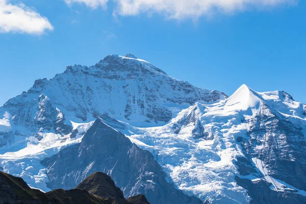 瑞士上贝内塞山脉上著名的瑞士阿尔卑斯山峰Jungfrau的景观 它是位于伯尔尼州南部和瓦莱州北部之间的伯内塞阿尔卑斯山脉的主要山峰之一 — 图库照片