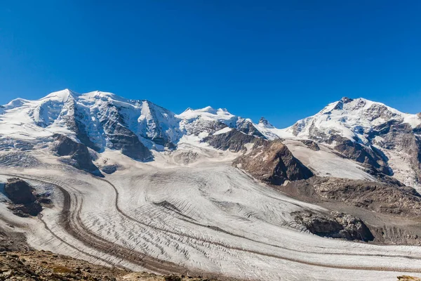 Stunning View Bernina Massive Morteratsch Glacier Mountain House Diavolezza Engadine — Stock Photo, Image