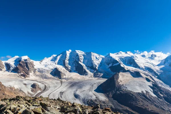 Impresionante Vista Del Enorme Glaciar Bernina Morteratsch Cima Munt Pers — Foto de Stock