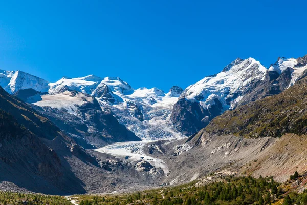 Fantastisk Utsikt Över Bernina Massiva Och Morteratsch Glaciären Vandringsleden Engadine — Stockfoto