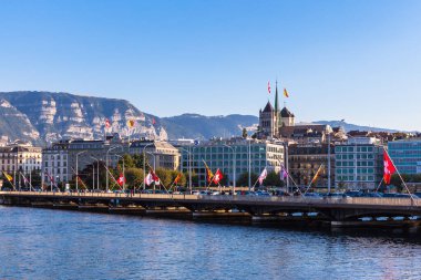 Cenevre, İsviçre - 9 Eylül 2015 Cenevre Şehri Göl kenarında, İsviçre.