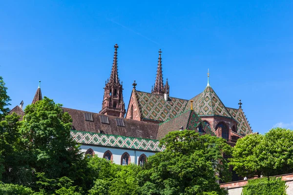 Utsikt Över Basel Minster Basel Minster Basler Munster Katedralen Från — Stockfoto