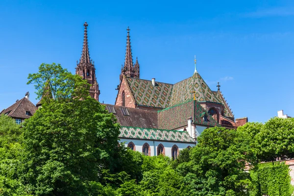 Utsikt Över Basel Minster Basel Minster Basler Munster Katedralen Från — Stockfoto