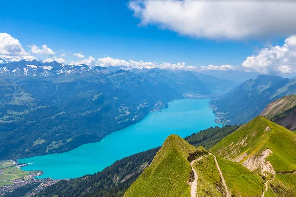 Luftaufnahme Des Brienzer Sees Und Der Alpen Vom Brienzer Rothorn — Stockfoto