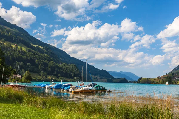 Panorama View Lungernsee Lungern Lake Bernese Oberland Switzerland Lake Lies — Stock Photo, Image