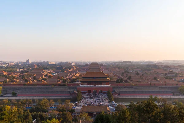Flygfoto Över Förbjudna Staden Peking Från Toppen Jingshan Hill Skymningen — Stockfoto