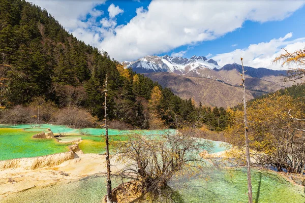 Vue Des Étangs Colorés Parc National Huanglong Dans Province Sichuan — Photo