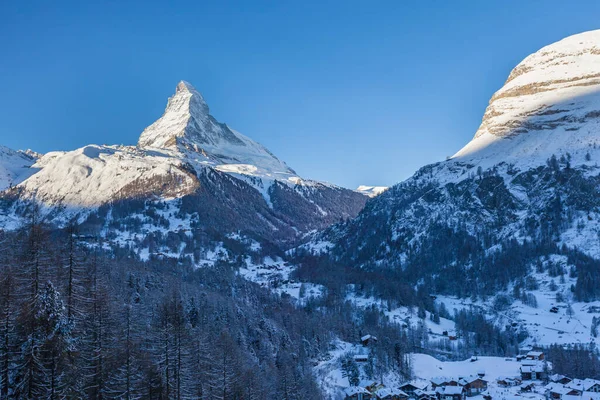 Vue Imprenable Sur Cervin Dessus Zermatt Hiver Soleil Matin Canton — Photo