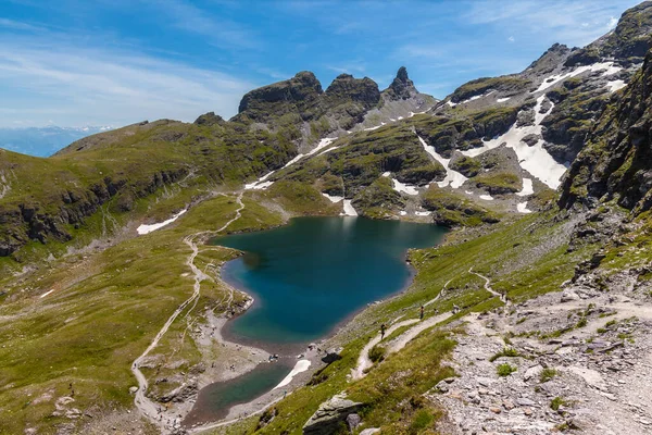 Luftaufnahme Des Schwarzsees Bei Pizol Wanderweg Der Seen Wanderroute Kanton — Stockfoto