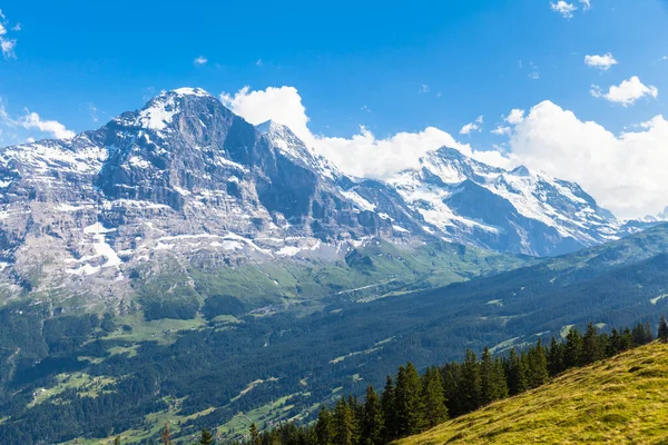 Panoramic View Famous Peaks Eiger Monch Jungfrau Swiss Alps Bernese — Stock Photo, Image