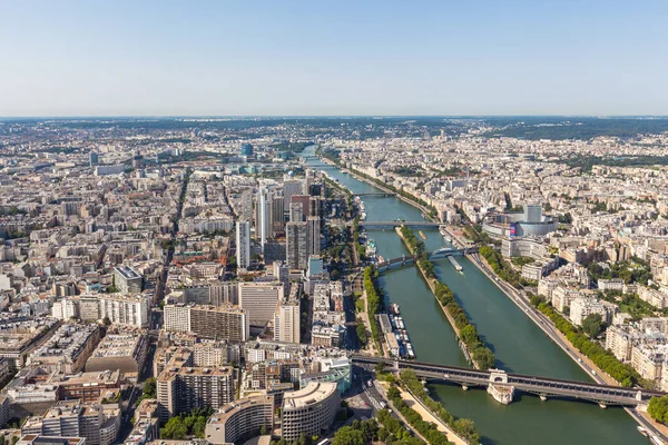 Stadsgezicht Van Parijs Met Uitzicht Vanuit Eiffeltoren Seine Woongebouwen Ochtendzon — Stockfoto