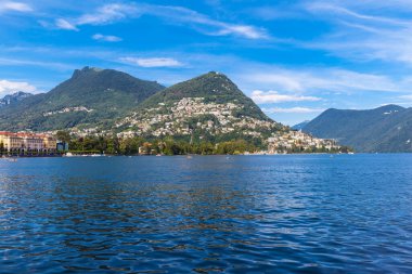 Lugano Gölü ve Lugano Dağı 'nın panorama manzarası, Lugano, İsviçre