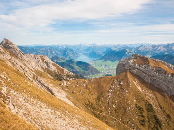Panoráma Kilátás Nyílik Lucerne Alpok Közelében Pilatus Svájcban — Stock Fotó