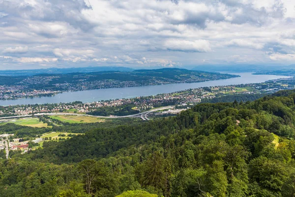 Ohromující Letecký Výhled Panorama Curychu Panorama Města Curyšské Jezero Vrcholu — Stock fotografie