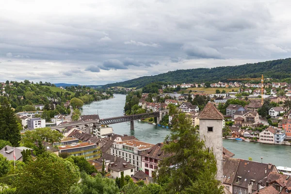 Aerial Panorama View Old Town Cityscape Schaffhausen Rhine River Munot — Stock Photo, Image