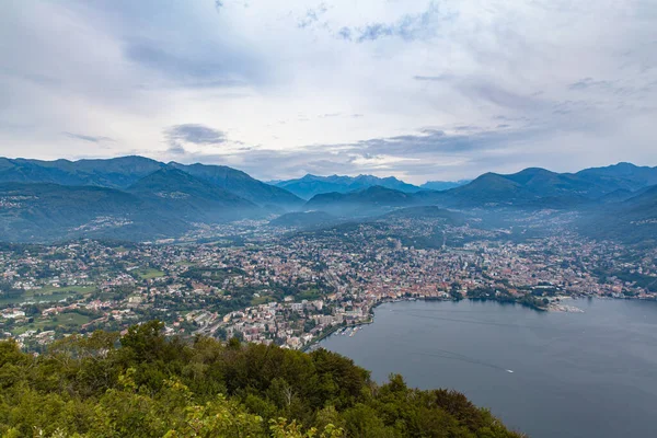 Vista Panorâmica Aérea Deslumbrante Lago Lugano Paisagem Urbana Lugano Montanha — Fotografia de Stock