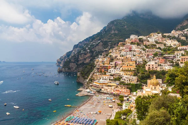 Schöne Aussicht Auf Die Bunten Häuser Und Das Mittelmeer Positano — Stockfoto