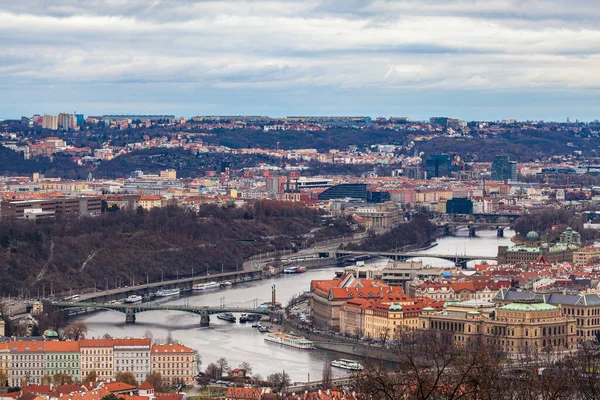 Luftfoto Broer Vltava Floden Bybilledet Prag Gamle Bydel Med Historiske - Stock-foto
