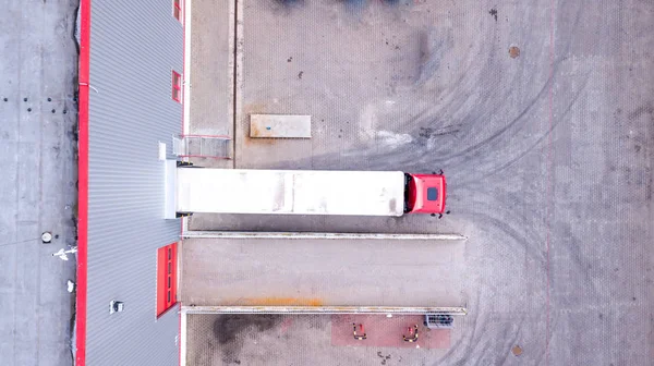 Aerial View Loading Warehouse Semi Truck Aerial — Stock Photo, Image